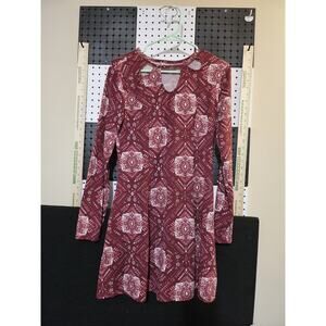 Mud Red Patterned Long Sleeve Dress